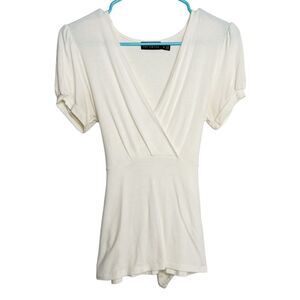 The Limited V Neck Back Tie Short Sleeve Top Off White Size XS